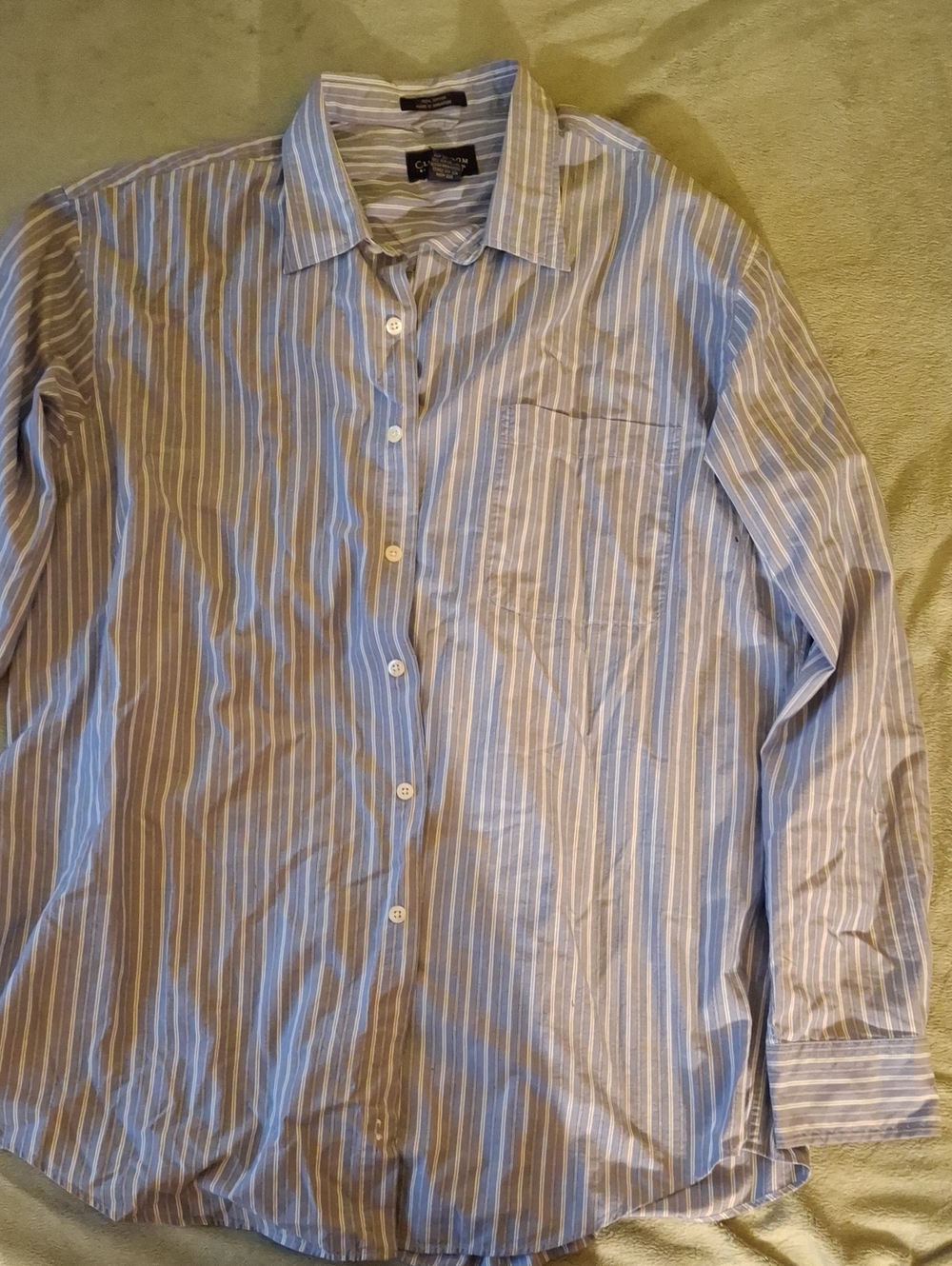 Charter Club Blue and White Striped Casual Button-Down Shirt